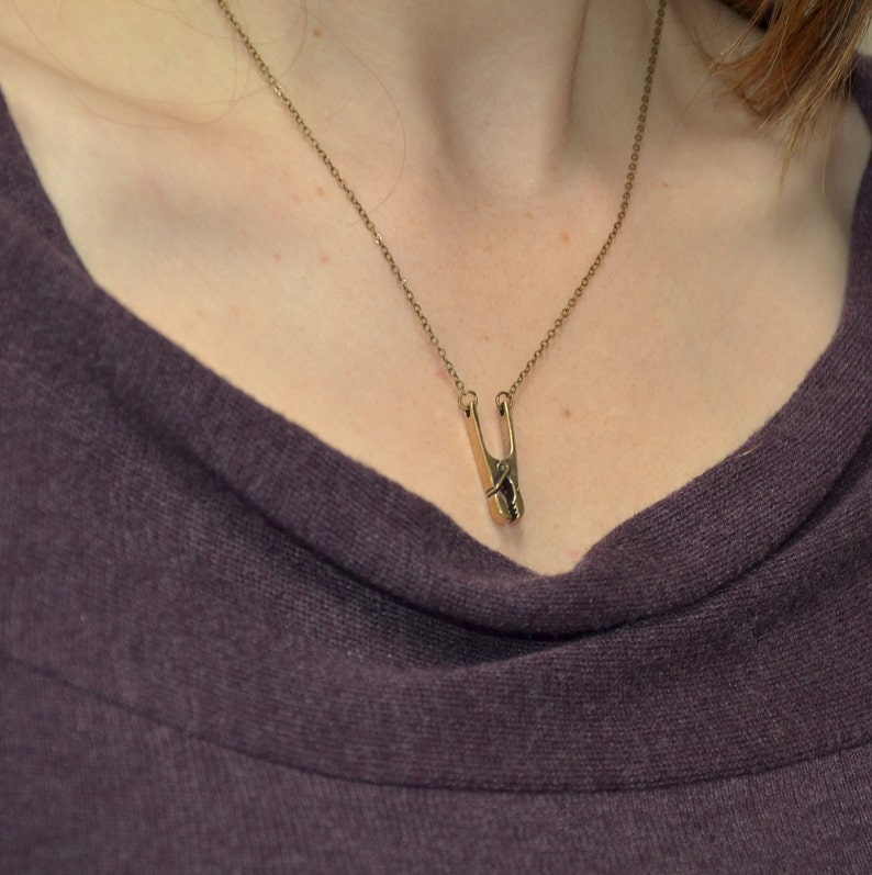 Silver White Bronze Clothespin Necklace Multiple Chain Etsy
