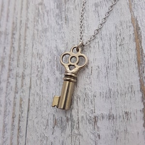 Silver Key Necklace, Key Jewelry, Handcrafted Pendant, Lucky Clover Necklace, Key Charm, Silver Key, Gift for Best Friend, Gift for Teacher image 3