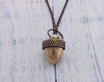 Acorn Capsule Necklace: Antique Brass Secret Container Pendant