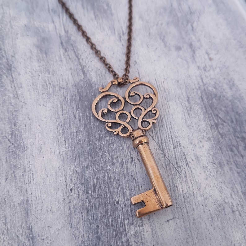 Fancy Key Necklace Gold Key Necklace Fancy Skeleton Key Etsy