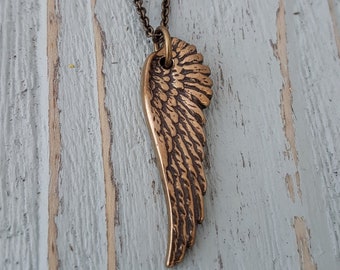 Angel Wing Necklace, Gold Angel Wing Pendant, Bronze Wing Necklace, Guardian Angel, Memorial Gift, Sympathy Gift, Wing Charm, Feather Charm