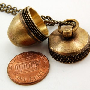 Acorn Necklace An Acorn with a Secret Capsule Container Pendant Necklace Solid Antique Brass Multiple Chain Lengths image 4