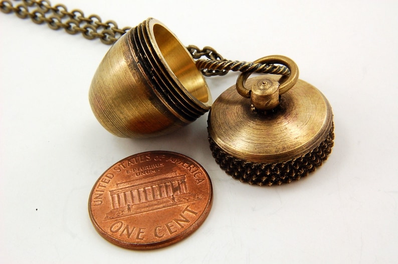 Acorn Necklace An Acorn with a Secret Capsule Container Pendant Necklace Solid Antique Brass Multiple Chain Lengths image 4