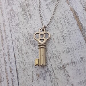 Clover Key Necklace: Silver Bronze Lucky Charm Pendant