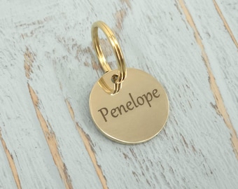 Gold Messing Deckenanhänger - 25 mm Kreis - Personalisiertes graviertes Pferde Namensschild für Zaumzeug, Halfter oder Scheunenausrüstung