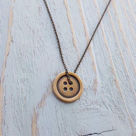 Button Necklace Gold Pendant Seamstress Jewelry Tailor Gift