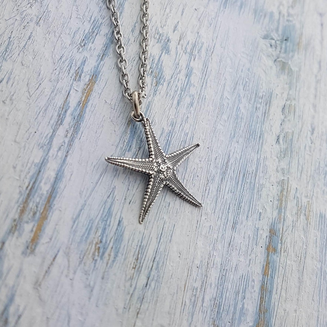 Sterling Silver Starfish Charm Necklace Cast From a Real Star Fish ...