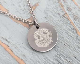 Haustier Nasenabdruck-Halsketten-Gedenkanhänger, individuell graviertes Andenken (20 mm Edelstahl, hypoallergene Kette, personalisierter Schmuck)