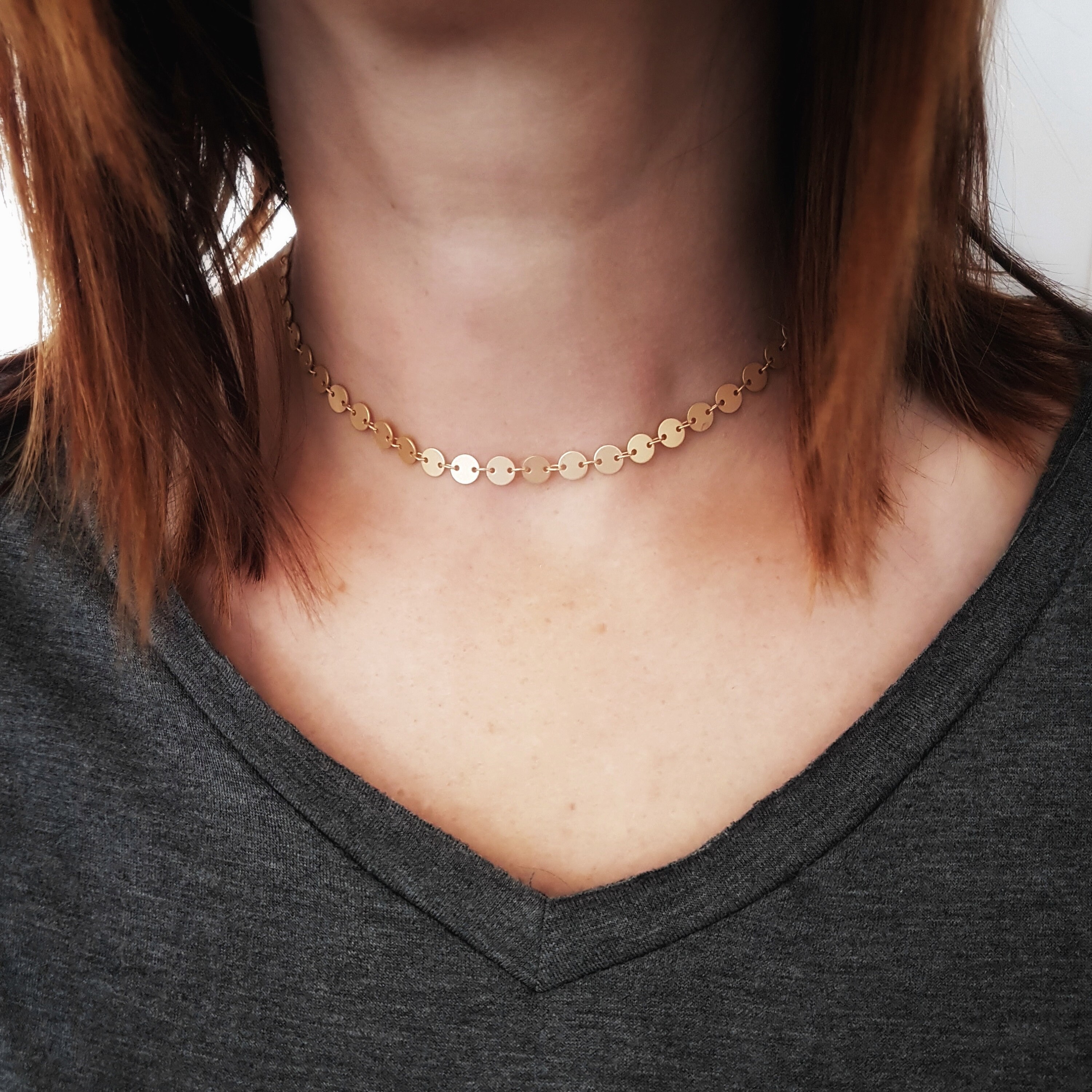 Gold Coin Choker Matte Gold Disc Choker Gold Coin Necklace Etsy