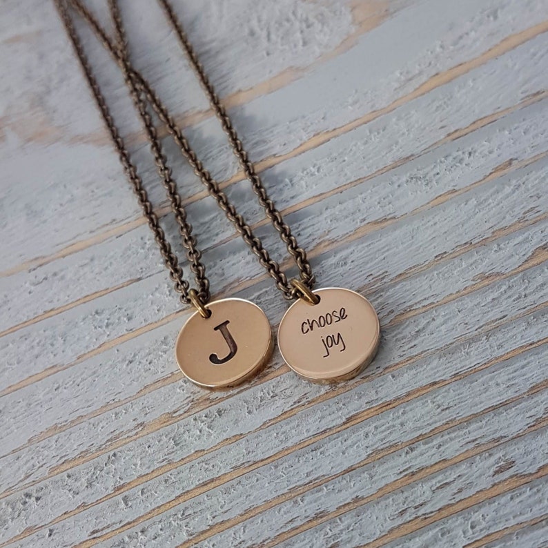 Custom Engraved Gold Pendant Necklace Initials Symbols Etsy