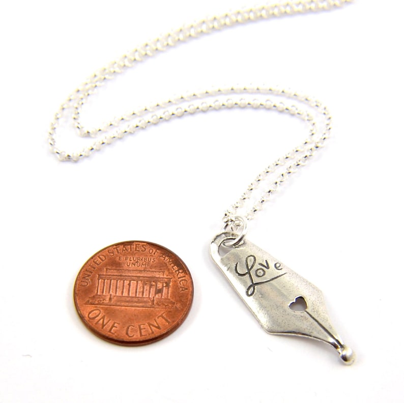Sterling Silver Love Pen Nib Charm Necklace Solid Cast Hand Made Available in Multiple Chain Lengths image 3