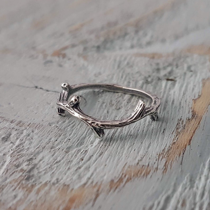 Twig Wrap Ring in Solid Hand Cast 925 Sterling Silver Woodland Jewelry Gift for Nature Lover image 2