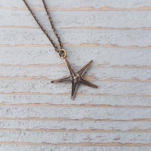 Tiny Starfish Charm Star Fish Necklace - Realistic Ocean Jewelry - Solid Bronze - Finely Detailed - Ocean Gift - Beach Jewelry Star Necklace