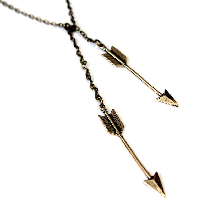 Arrow Necklace Double Arrow Bronze Lariat Necklace Gwen Delicious Jewelry Designs image 1