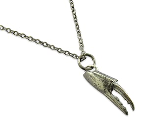 Silver Crab Claw Necklace, silver cancer zodiac unisex necklace claw necklace