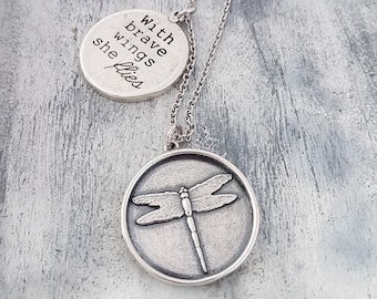 Sterling Silber Libelle Anhänger Halskette - Individuell gravierte Schmuck Geschenk