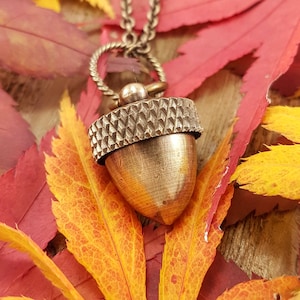 Acorn Canister Locket Cremation Ashes Stash Necklace  - Solid Antique Brass - Multiple Chain Lengths Available