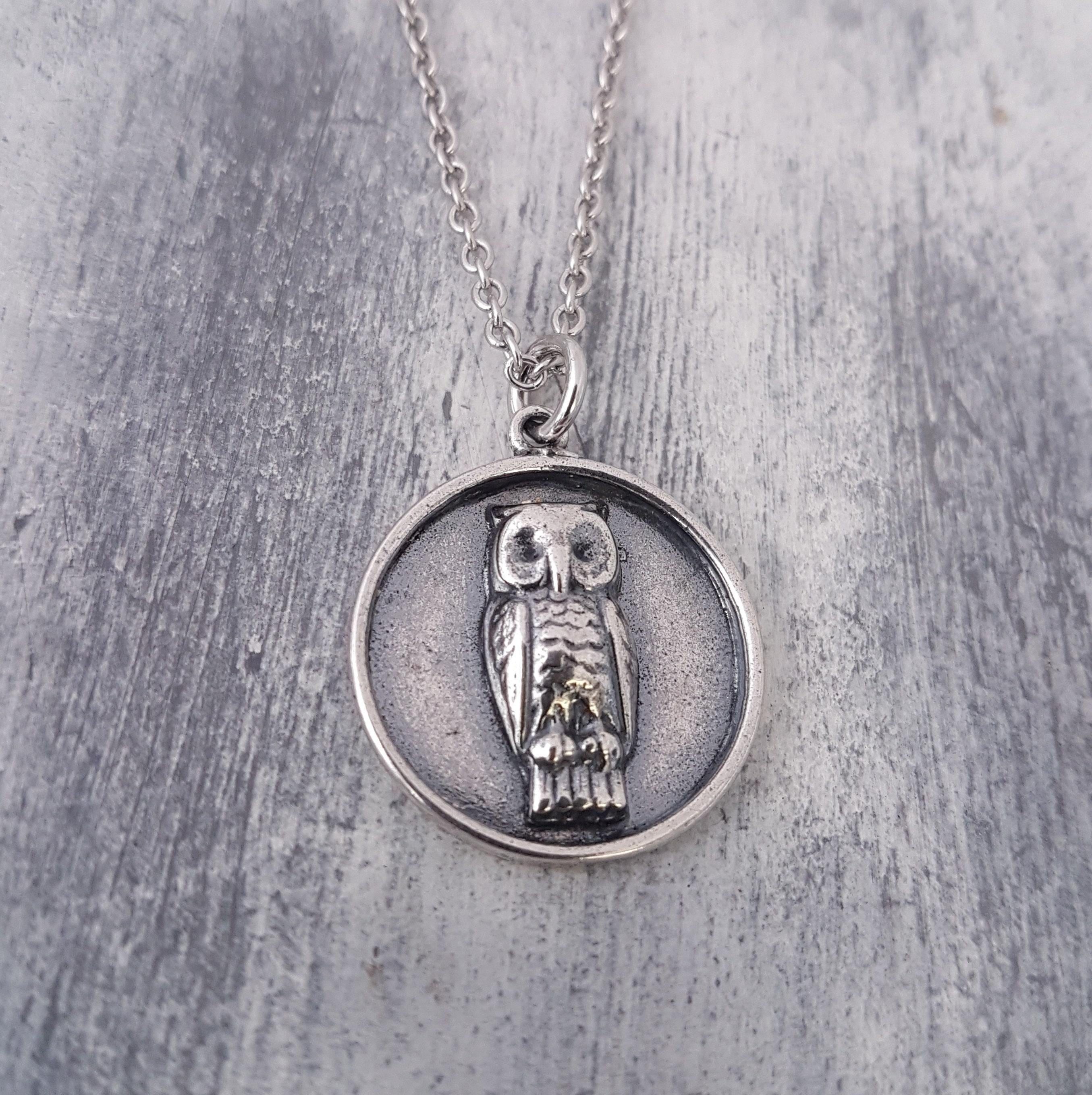 Silver Owl Necklace Custom Engraved Charm: Sterling Silver Pendant, Wisdom Symbol | Personalized Jew
