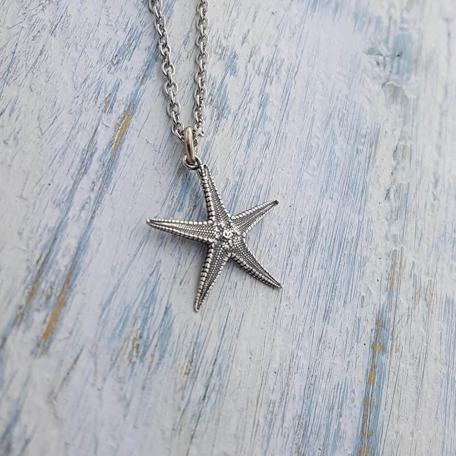 Sterling Silver Starfish Charm Necklace Cast from a Real Star fish  Solid Sterling Silver  Sea Life Pendant Multiple Chain Lengths Available