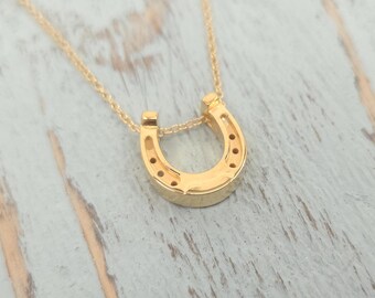 Hufeisen Kette: Gold Vermeil Reiter Anhänger - Handgemachtes Sterling Silber, Glücksbringer Geschenk für Pferdeliebhaber