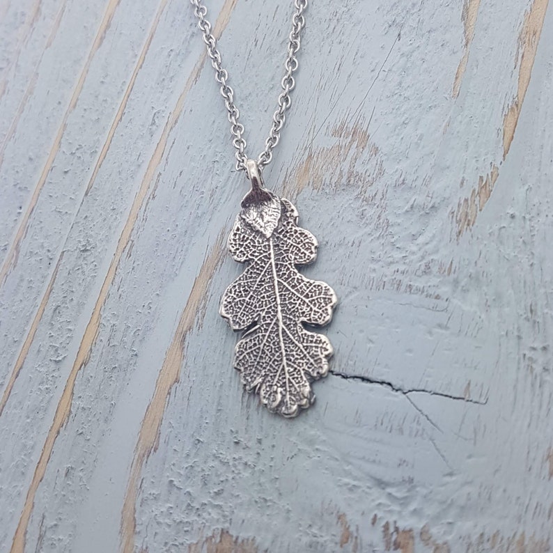 sterling silver oak leaf necklace, forest necklace, gift for hiker, leaf jewelry, arborist gift, gardener jewelry, sterling silver jewelry image 3