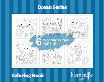 Ocean Coloring Pages PDF – 6 Printable Sea Animal Sheets for Kids | Whale, Octopus, Seahorse, Crab, Puffer Fish Art | Instant Download