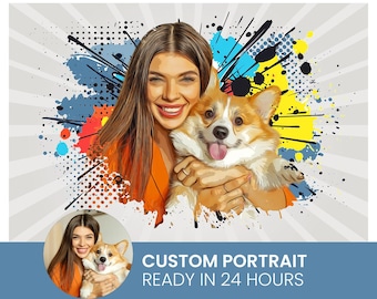 Custom Pet Pop Art Portrait from Photo – Personalized Pop Art Style Digital Illustration, Unique Gift for Pet Lovers, Couples, and Family