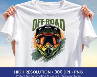 Off-Road Helmet T-Shirt Design PNG, Motocross Sublimation Clipart, Adventure Rider Graphic, Extreme Sports Shirt Art, Digital Download