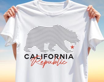 California Republic T-Shirt Design PNG – Minimal Bear Clipart for Sublimation, Modern California Pride Graphic for Trendy Apparel