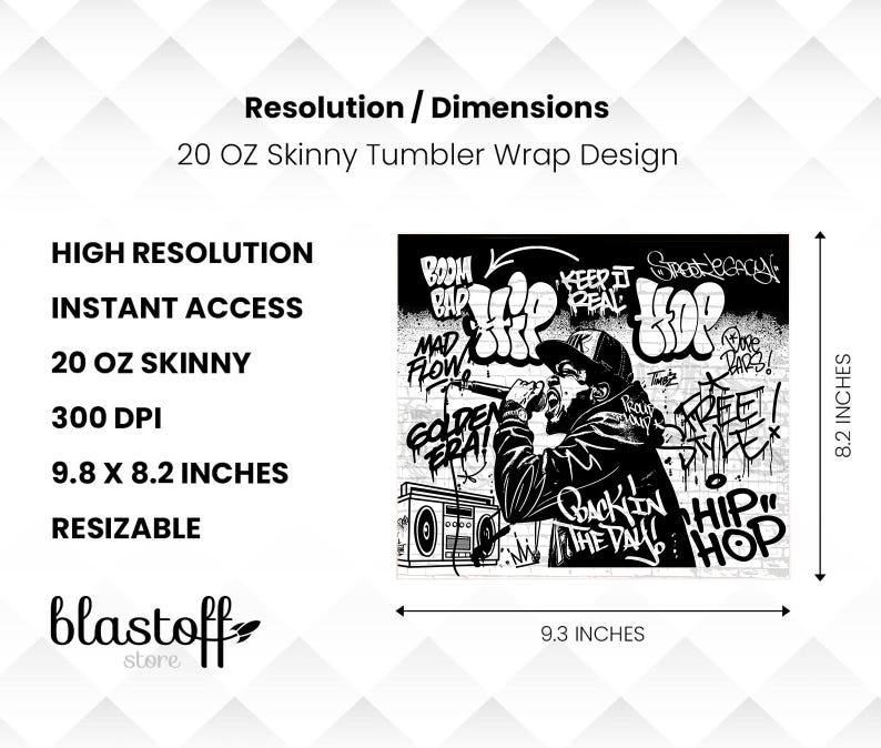Hip Hop Graffiti Tumbler Wrap PNG | Golden Era Rap Design | 20oz Skinny ...