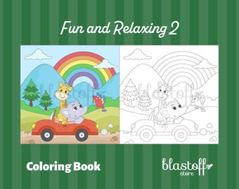 Animal Adventures Coloring Pages PDF – 6 Cute Printable Sheets with Train, Plane, Car & Playground Scenes | Fun Kids Activity | Relaxing