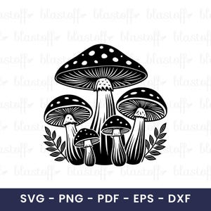 Mushroom SVG PNG | Forest Fungi Silhouette Cut File for Cricut and Silhouette | Botanical Nature Vector for Shirts Mugs Wall Art and more