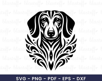 Tribal Dachshund SVG – Elegant Dog Silhouette Clipart with Tattoo Style Design for Cricut, Stickers, T-Shirts & Sublimation, Cute Dog SVG