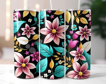 Colorful Floral 20 oz Skinny Tumbler PNG Digital Download Sublimation Tumbler Design Daisy Flower Pattern Digital Art for Sublimation Prints