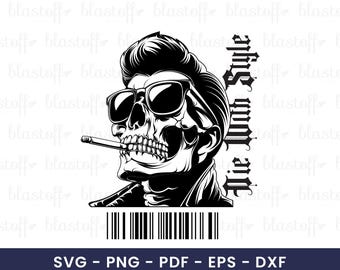 Cool Skull SVG with Sunglasses – Die Your Style Gothic Clipart for Cricut, Retro Rebel Skeleton Design for T-Shirts & Sublimation