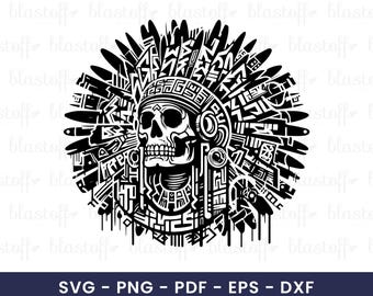 Aztec Skull Graffiti SVG – Tribal Skull Headdress Vector for Cricut, Sublimation, T-Shirts, Stickers & Tattoo Design