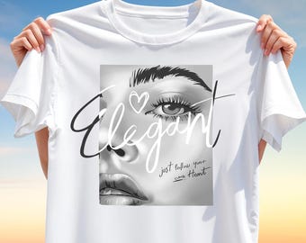 Elegant Face Art PNG – Monochrome Woman Portrait with Quote, Fashion Sublimation Design for T-Shirts, Modern Digital Download