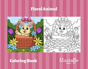 Floral Animal Coloring Pages PDF – 6 Cute Printable Sheets with Bunny, Cat, Unicorn & Butterfly | Garden Theme for Kids and Adults