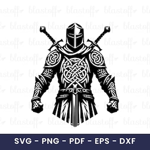 Celtic Knight SVG – Warrior Silhouette PNG with Swords, Medieval Armor Clipart for Cricut & Sublimation Projects, Warrior SVG