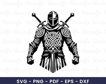 Celtic Knight SVG – Warrior Silhouette PNG with Swords, Medieval Armor Clipart for Cricut & Sublimation Projects, Warrior SVG