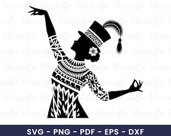 Island Tribal Dancer SVG – Polynesian Woman Silhouette Clipart with Feather Hat for Cricut, T-Shirts, Stickers & Sublimation