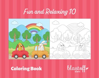 Animal Coloring Pages – 6 Printable Sheets for Kids | PDF Download | Cute Animal & Dinosaur Coloring Book | Instant Digital Download