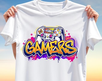 Gamers T-Shirt Design – Urban Graffiti Style Game Controller PNG, King Gamer Sublimation Clipart for T-Shirt Printing