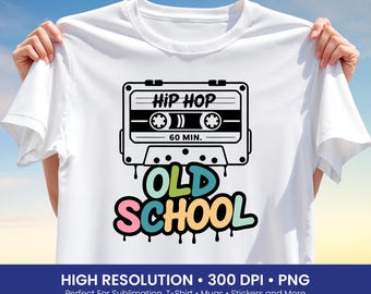 Old School Hip Hop T-Shirt Design PNG, Retro Cassette Tape Sublimation Print, 90s Rap Music Shirt Graphic, Vintage Urban Style Clipart