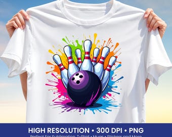 Colorful Bowling PNG: Dynamic Sports Design for T-Shirt Sublimation and Print