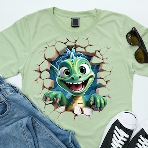 3D niedlicher Drache T-Shirt Design PNG - Cartoon Fantasy Eidechse Wand brechen, lustiger Sublimations-Download für T-Shirts & Sweatshirts, digitale Datei Png