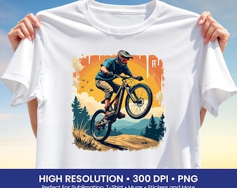 Mountain Bike Png, Downhill Cycling Png, Retro Outdoor Graphic Png | Sublimation Design, DTF, T Shirt & More