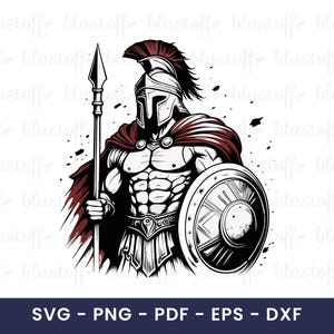 Spartan Warrior SVG – Gladiator Helmet Clipart with Spear & Shield, Epic Ancient Fighter Design for Cricut T-Shirts, Sublimation Art