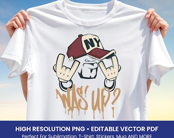 Funny Cartoon Hand Sign T-Shirt Design – Urban Cap Character PNG, Hip Hop Graffiti Clipart Vector for Sublimation