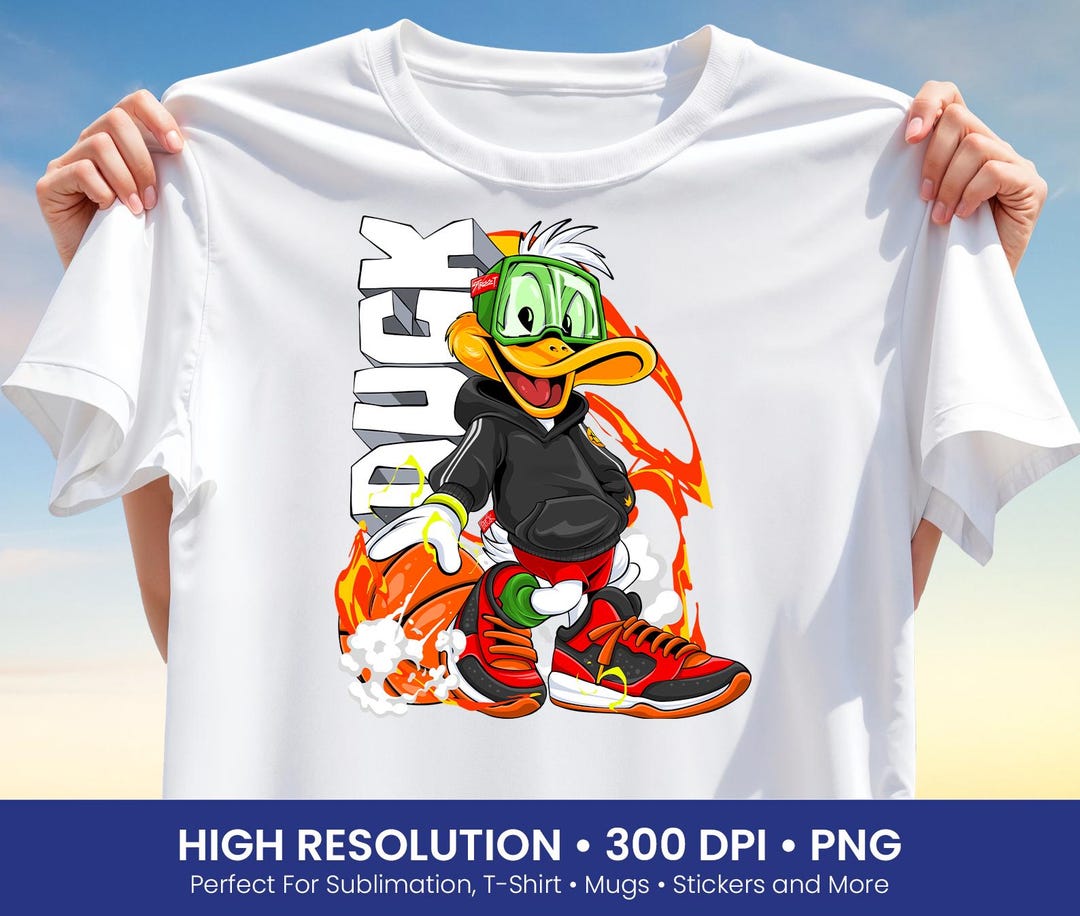 Brook Tシャツ　2023ss duck Design Cool Duck T-shirt Design PNG, Duck With Sneakers and Hoodie